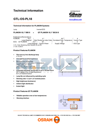 GTL-OS-PL18 datasheet - Technical Information for PLANON Systems