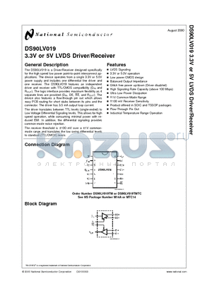 DS90LV019TM datasheet - 3.3V or 5V LVDS Driver/Receiver