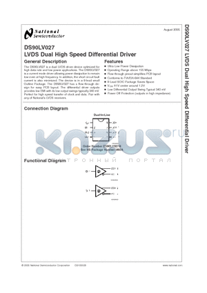 DS90LV027M datasheet - LVDS Dual High Speed Differential Driver