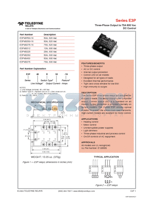 E3P48D25 datasheet - Three-Phase Output to 75A 600 Vac DC Control