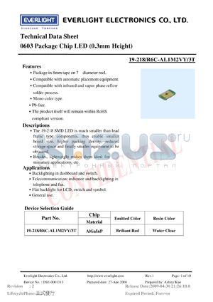 19-218-R6C-AL1M2VY-3T datasheet - 0603 Package Chip LED (0.3mm Height)