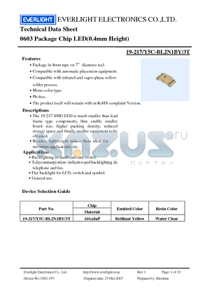 19-217/Y5C-BL2N1BY/3T datasheet - Chip LED(0.4mm Height)