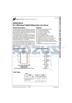 DS90LV031AW datasheet - 3V LVDS Quad CMOS Differential Line Driver