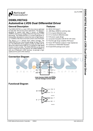 DS90LV027AQ datasheet - Automotive LVDS Dual Differential Driver
