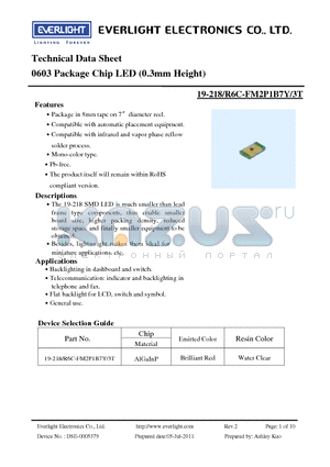 19-218-R6C-FM2P1B7Y-3T datasheet - 0603 Package Chip LED (0.3mm Height)