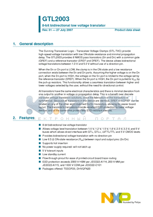 GTL2003 datasheet - 8-bit bidirectional low voltage translator