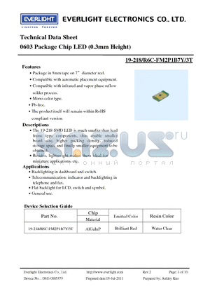 19-218-R6C-FM2P1B7Y-3T_11 datasheet - 0603 Package Chip LED (0.3mm Height)