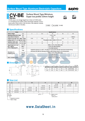 6.3CV33BE datasheet - Surface Mount Type Miniature, Super low profile 3.9mm height
