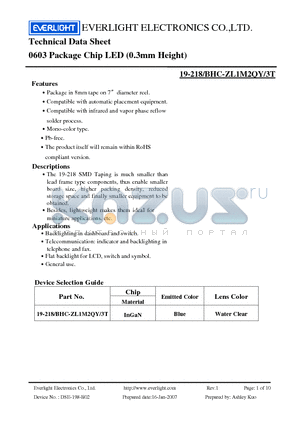 19-218/BHC-ZL1M2QY/3T datasheet - Chip LED (0.3mm Height)