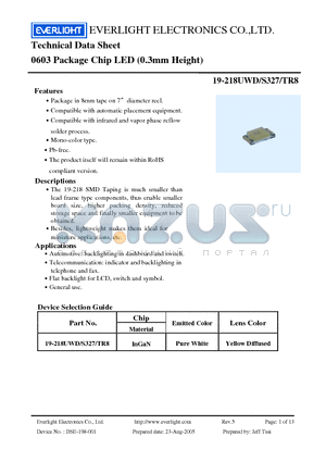 19-218UWD datasheet - Chip LED (0.3mm Height)