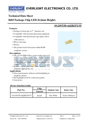 19-219-T3D-AQ2R2TY-3T datasheet - 0603 Package Chip LED (0.2mm Height)