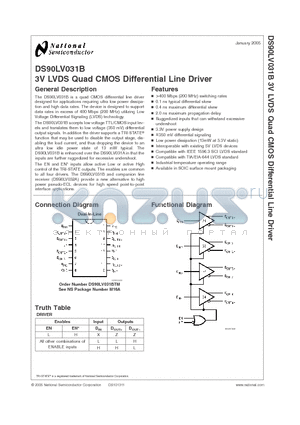 DS90LV031B datasheet - 3V LVDS Quad CMOS Differential Line Driver