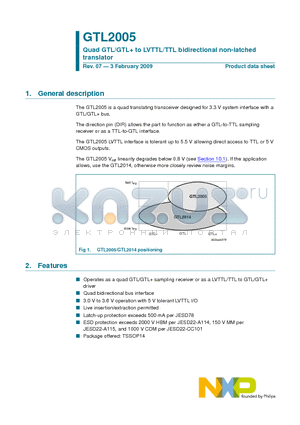 GTL2005 datasheet - Quad GTL/GTL to LVTTL/TTL bidirectional non-latched translator