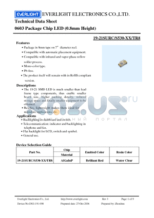 19-21SURC datasheet - Chip LED (0.8mm Height)