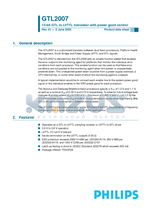 GTL2007 datasheet - 13-bit GTL to LVTTL translator with power good control