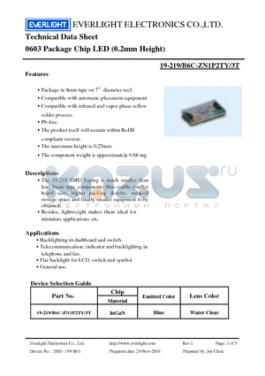 19-219/B6C-ZN1P2TY/3T datasheet - Chip LED (0.2mm Height)