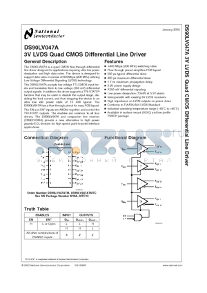 DS90LV047ATMTC datasheet - 3V LVDS Quad CMOS Differential Line Driver