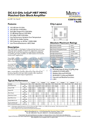 CGB7014-BD_0706 datasheet - DC-8.0 GHz InGaP HBT MMIC