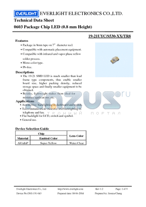 19-21UYC datasheet - 19-21UYC/S530-XX/TR8