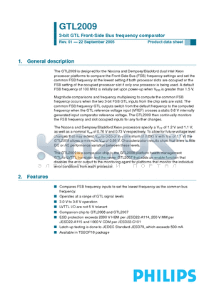 GTL2009 datasheet - 3-bit GTL Front-Side Bus frequency comparator