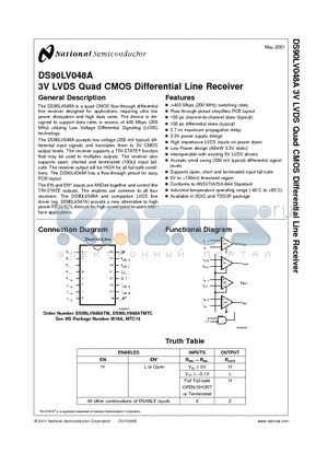 DS90LV048A datasheet - 3V LVDS Quad CMOS Differential Line Receiver