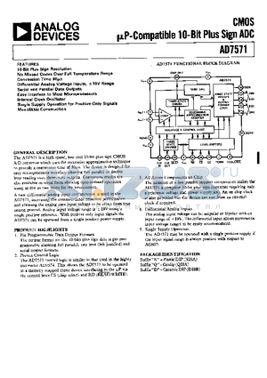 AD7571TD datasheet - CMOS uP-COMPATIBLE 10-BIT PLUS SIGN ADC