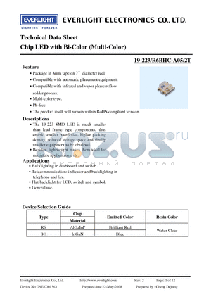 19-223-R6BHC-A05-2T datasheet - Chip LED with Bi-Color (Multi-Color)