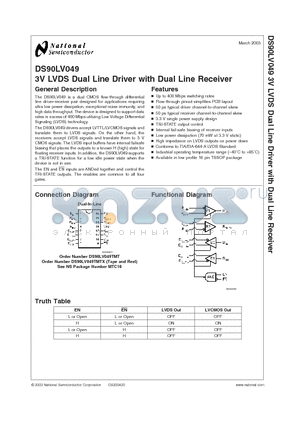 DS90LV049TMTX datasheet - 3V LVDS Dual Line Driver with Dual Line Receiver