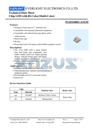 19-22-G6R6C-A31-2T datasheet - Chip LED with Bi-Color(Multi-Color)