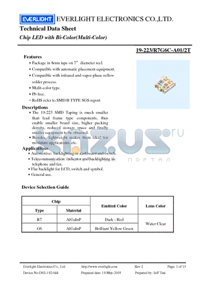 19-223-R7G6C-A01-2T datasheet - Chip LED with Bi-Color(Multi-Color)