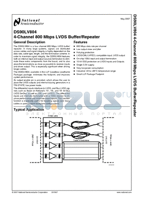 DS90LV804_07 datasheet - 4-Channel 800 Mbps LVDS Buffer/Repeater