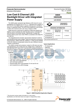 34845A datasheet - Low Cost 6 Channel LED Backlight Driver with Integrated Power Supply