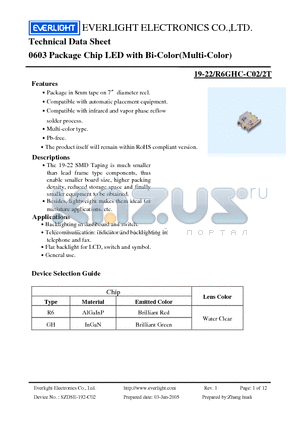 19-22-R6GHC-C02-2T datasheet - 0603 Package Chip LED with Bi-Color(Multi-Color)