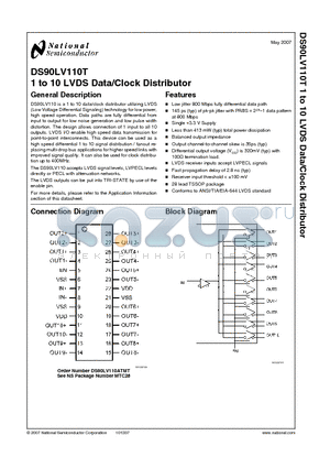 DS90LV110TMTC datasheet - 1 to 10 LVDS Data/Clock Distributor