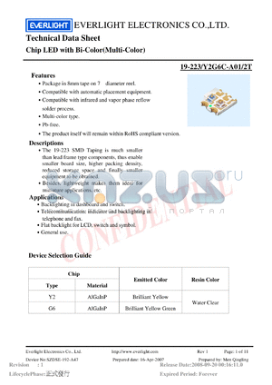 19-223-Y2G6C-A01-2T datasheet - Chip LED with Bi-Color(Multi-Color)