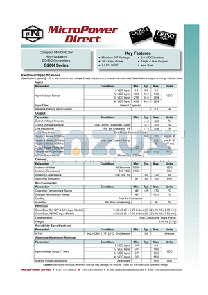 G201I datasheet - Compact MiniDIP, 2W High Isolation DC/DC Converters