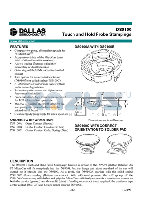 DS9100A datasheet - Touch and Hold Probe Stampings