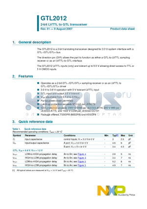 GTL2012DP datasheet - 2-bit LVTTL to GTL transceiver