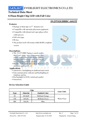 19-237/S2GHBHC-A01/2T datasheet - 0.35mm Height Chip LED with Full Color