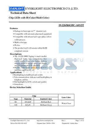 19-226-R6GHC-A03-2T datasheet - Chip LEDs with Bi-Color(Multi-Color)