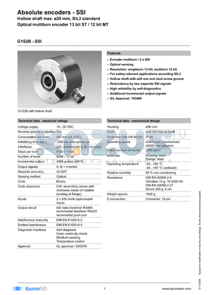 G1S2B datasheet - Absolute encoders - SSI