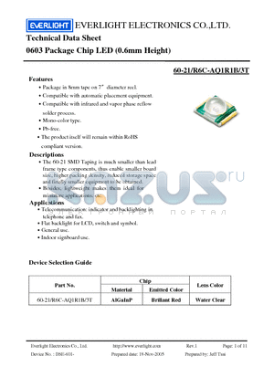 60-21-R6C-AQ1R1B-3T datasheet - 0603 Package Chip LED (0.6mm Height)