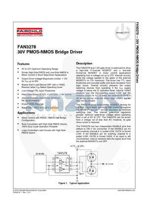 FAN3278 datasheet - 30V PMOS-NMOS Bridge Driver