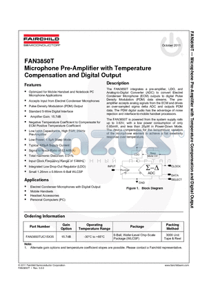 FAN3850T datasheet - Microphone Pre-Amplifier with Temperature Compensation and Digital Output