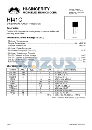 HI41C datasheet - NPN EPITAXIAL PLANAR TRANSISTOR