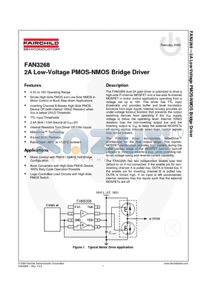 FAN3268 datasheet - 2A Low-Voltage PMOS-NMOS Bridge Driver