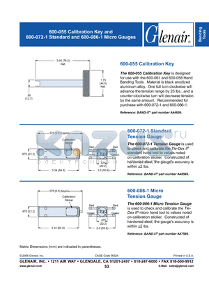 600-055 datasheet - 600-055 Calibration Key and 600-072-1 Standard and 600-086-1 Micro Gauges