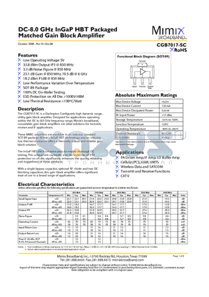 CGB7017-SC datasheet - DC-8.0 GHz InGaP HBT Packaged