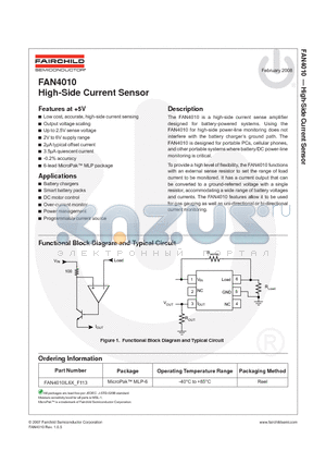 FAN4010 datasheet - High-Side Current Sensor