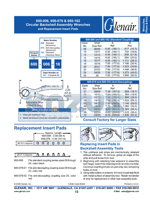 600-079-16 datasheet - Circular Backshell Assembly Wrenches and Repacement Insert Pads